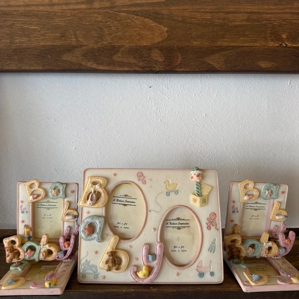 3pc Lot A Richesco Corp Baby Photo Frame Set 3D Resin Pastel Nursery Decor